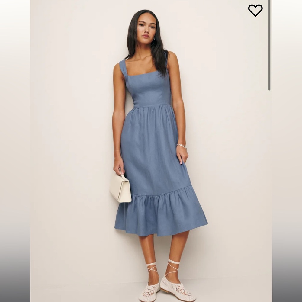 Reformation Bucatini Linen Dress Cornflower - Size 6